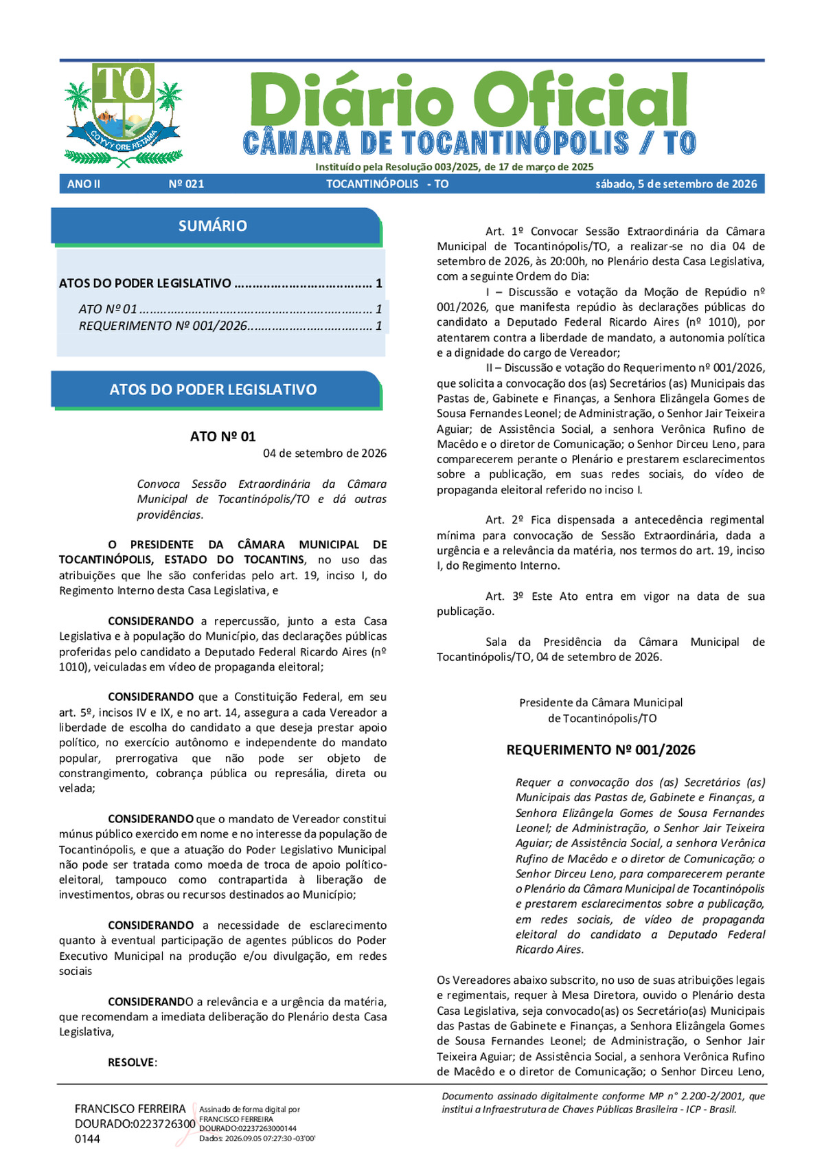 Diário Oficial N° 021