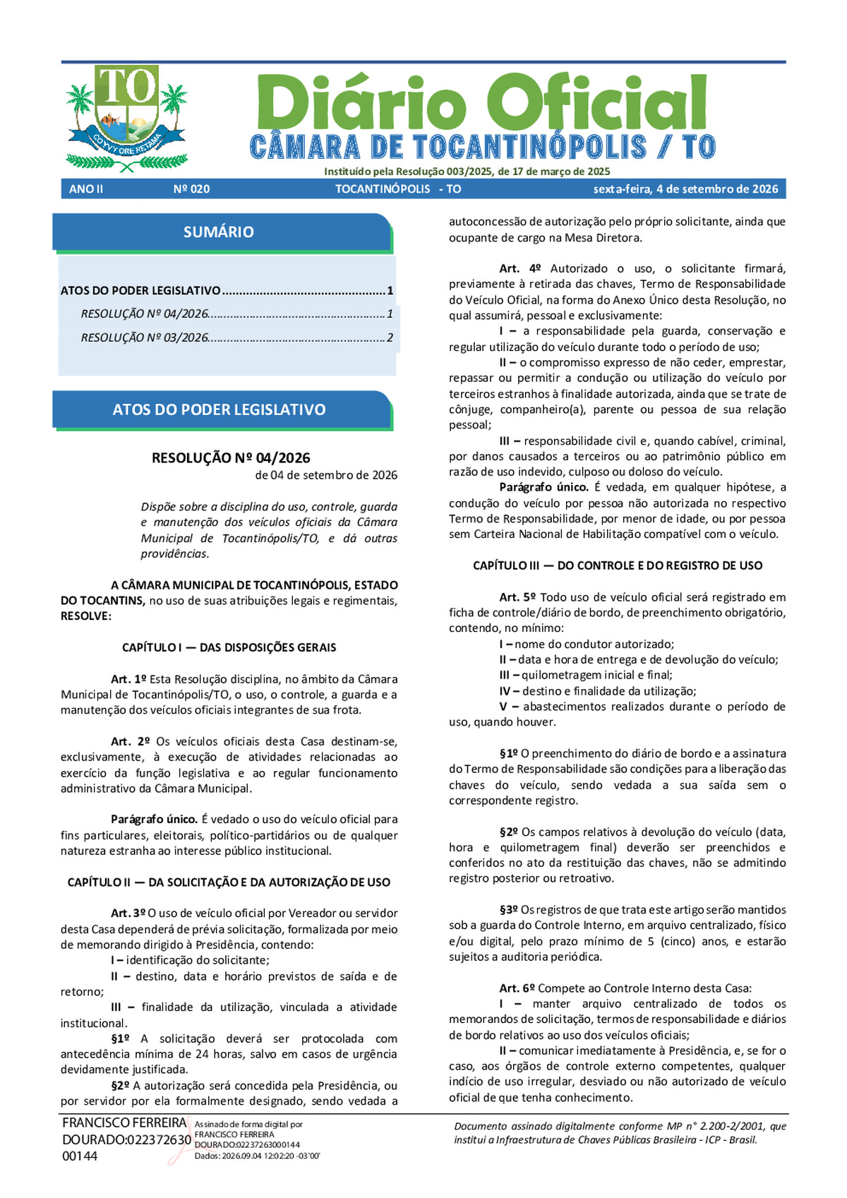 Diário Oficial N° 020