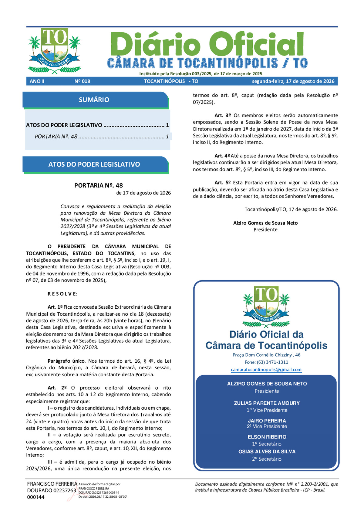 Diário Oficial N° 018
